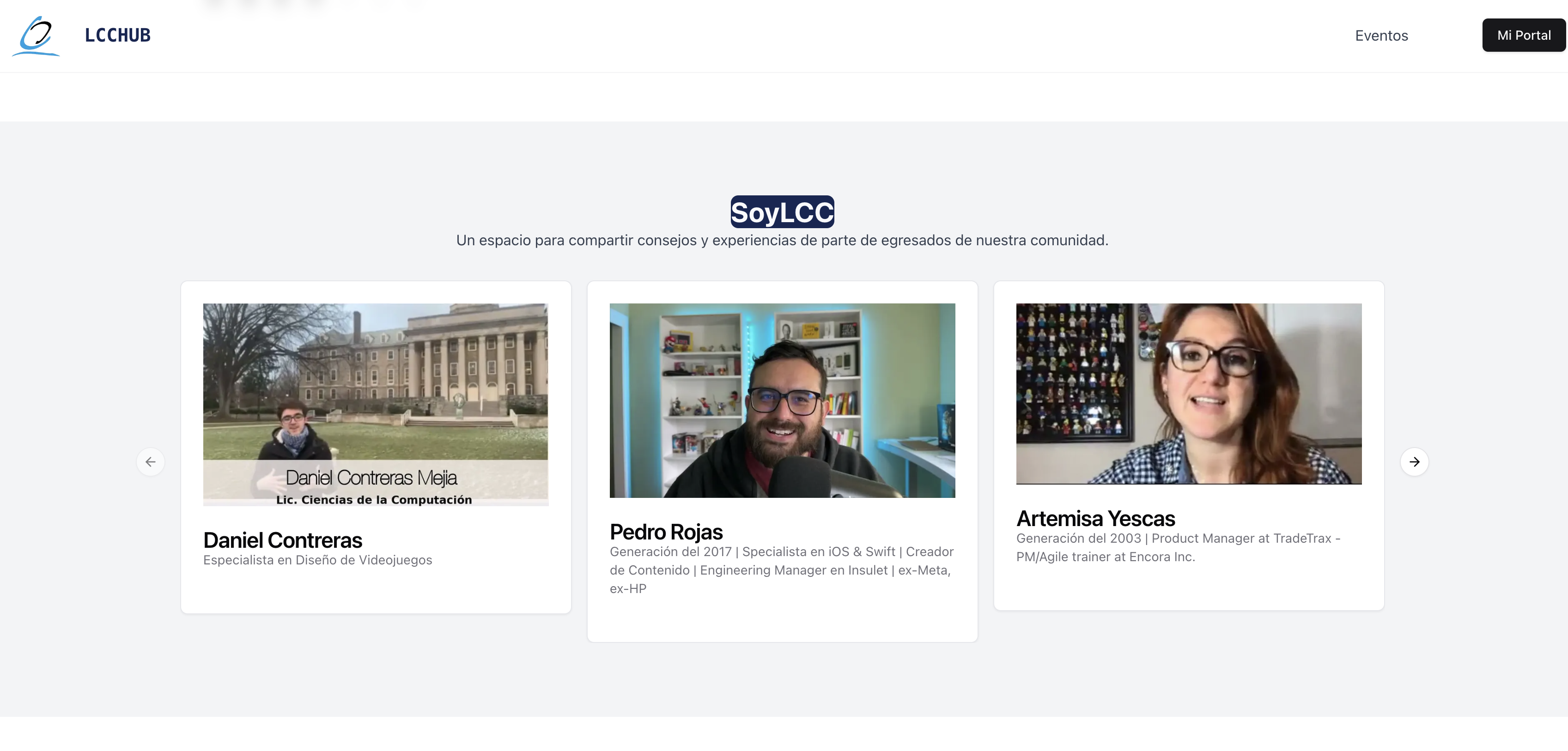 Screenshot de la sección de soy lcc